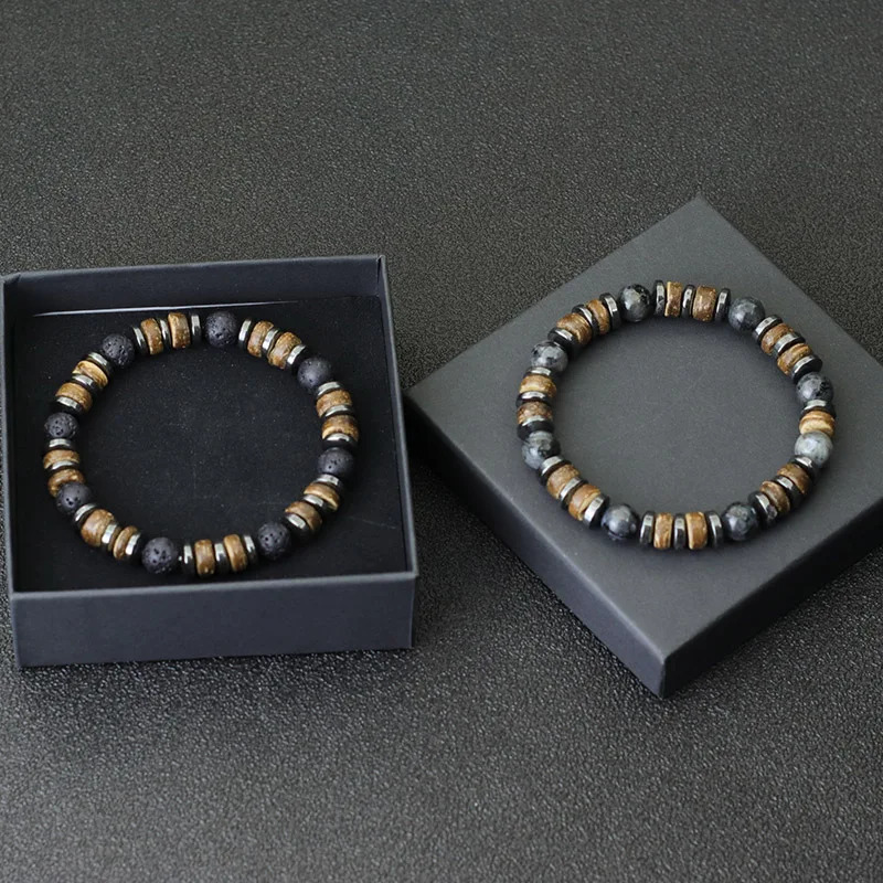 Vintage Men Bracelet Stone Natural Wooden Braclet Homme Hematite Tiger Eyes Braslet Coconut Bead Brazalete Pulsera Hombre 260924 - view 4