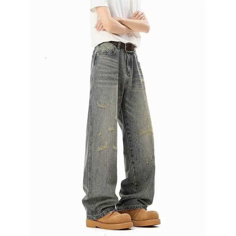 Men's Jeans Spring Washed Distressed Ripped Baggy Jeans For Man Y2K Vintage Streetwear Straight Wide Leg Denim Pants Hip Hop Fashion Jean H260924 - view 3