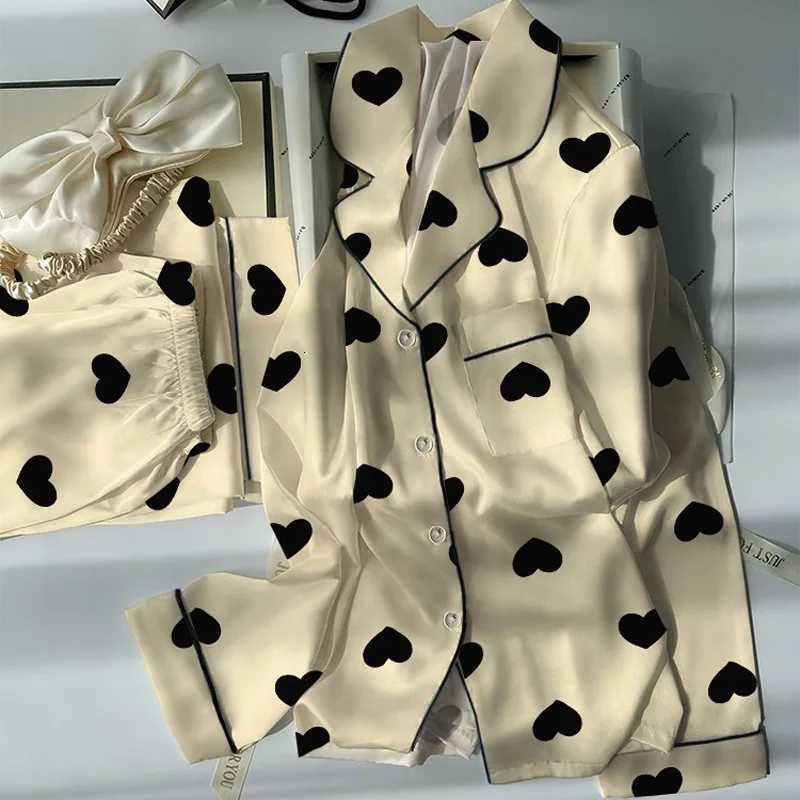 Women's Sleep Lounge Women's Spring and Summer Light High Value Love Ice Silk Cool Feeling Pajamas Female Long-Sleeved Two-Piece Homewear H2 - view 5