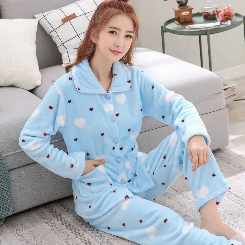 Women's Sleep Lounge New Women's Autumn and Winter Warm Pyjamas Homewear Suit Coral Velvet Pajamas Girls Padded Thickened Sweet Flannel Home - view 5