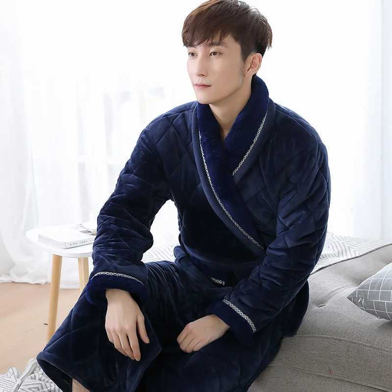 Sleep Lounge Women's Winter Long Robe For Male Three Layers Quilted Bathrobe Thick Flannel Sleepwear Big Yards XXXL Kimono Bathrobes Mens Warm Lo - view 5