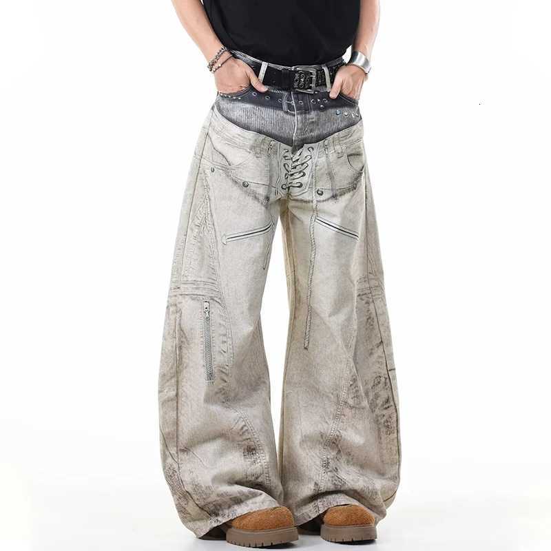 Men's Jeans Men's Hip Hop Fashion Straight Baggy Jeans American Retro 3D Chain Print Denim Pantalones Y2K Streetwear Graphic Straight Jean H - view 3