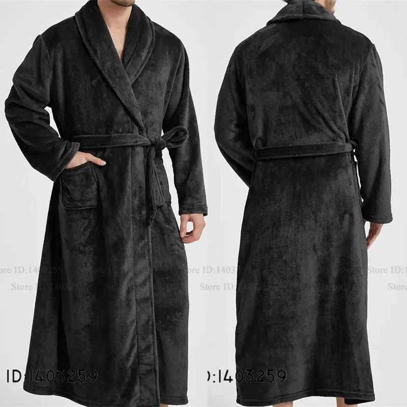 Sleep Lounge Women's Winter Thicken Flannel Long Robe Couple Sleepwear Kimono Bathrobe Gown Loose Casual Male Homewear Nightwear Coral Fleece Paj - view 4