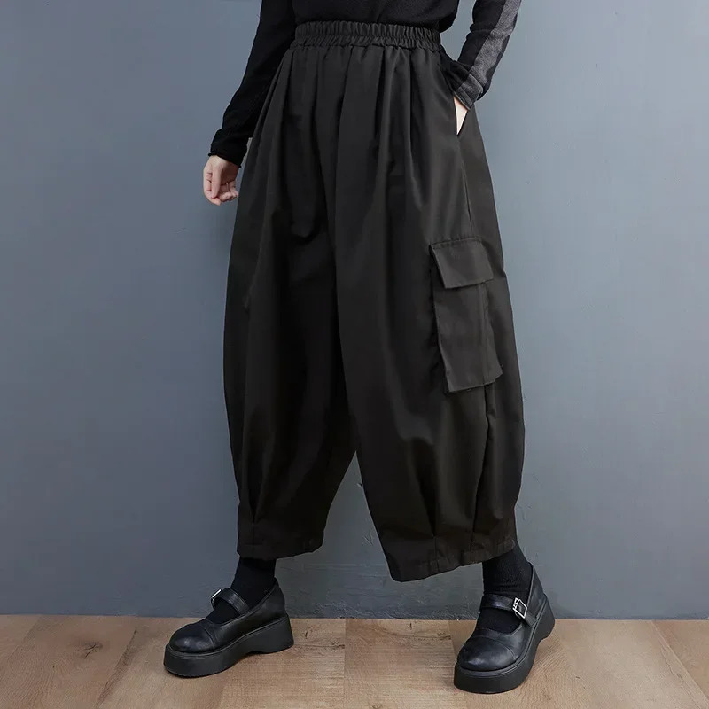 Spring Summer Black Vintage High Elastic Waist Oversized Cargo Pants Women Loose Casual Pocket Fashion Ladies Trousers 260928 - view 4