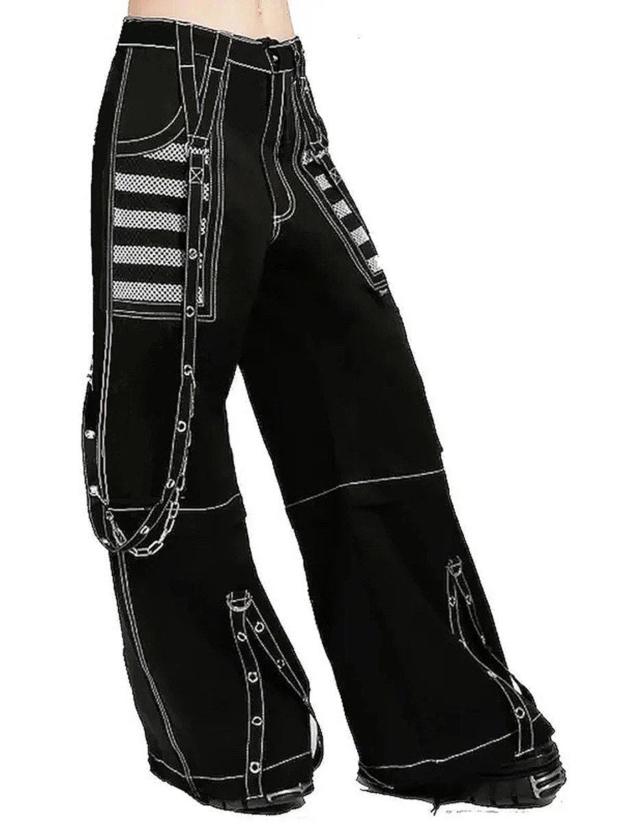 Women Cargo Jeans Striped Zipper Button Closure Loose Casual Trousers Streetwear with Pockets Fall Spring Clothes Punk Y2K 90s 260928 - view 3
