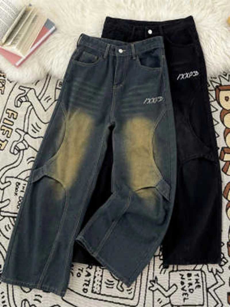 Men's Jeans Y2K Men Jeans Casual Patchwork Vintage Look Straight Cut Denim Pants Denim Cargo Man Pants Korean Men's Wide Leg Jeans H260924