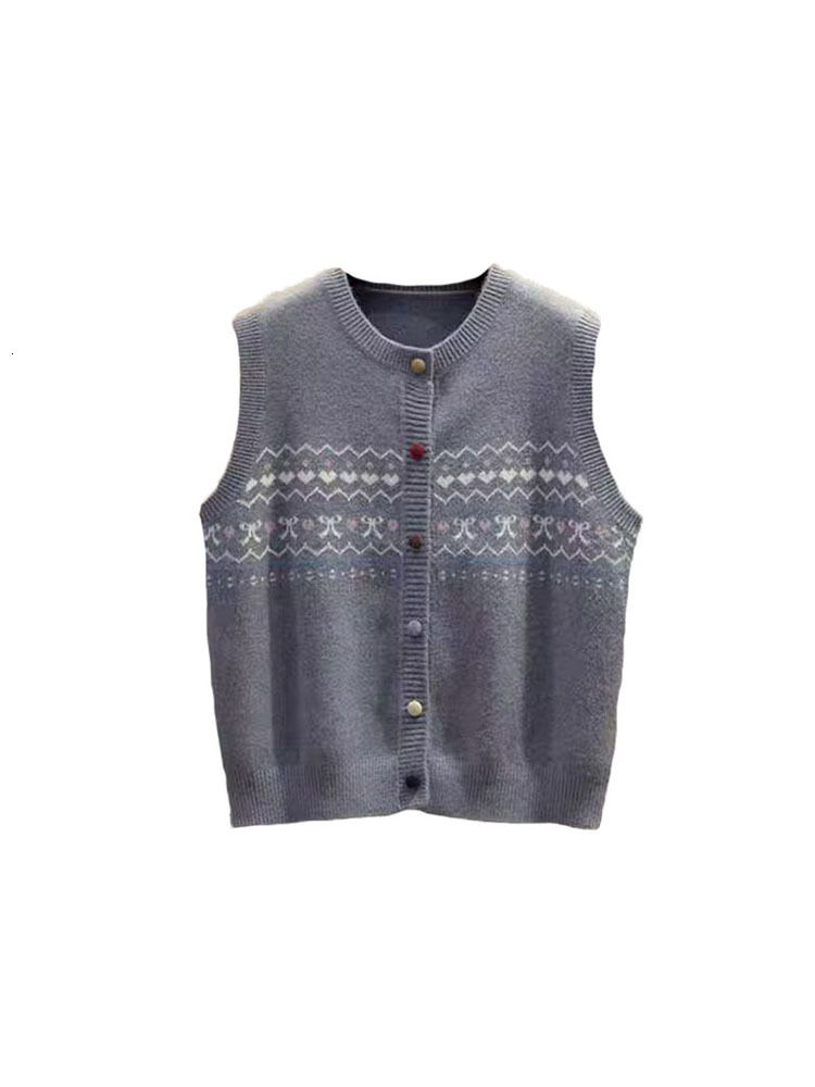 Retro Knitted Floral Women's Spring Autumn New Style Outerwear Sleeveless Shoulder Pad Vest Top Buttoned Polyester Blend - view 6