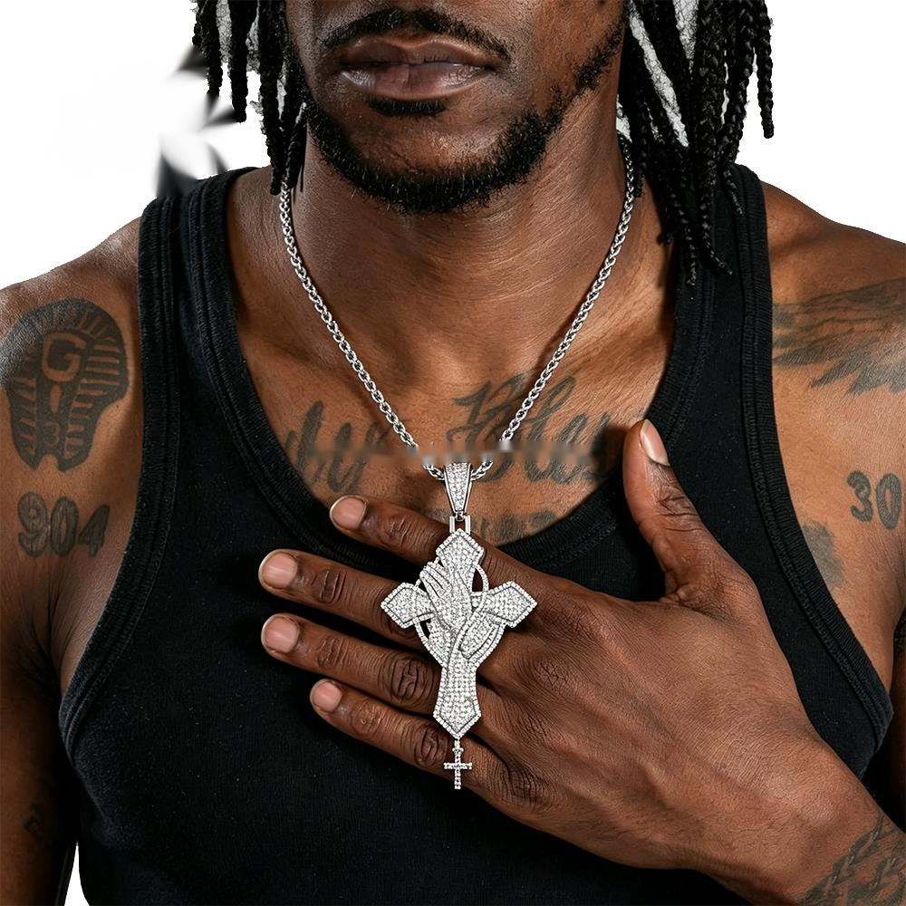 Hip-hop Style Prayer Pendant plated Made of silver Set with Grade Moissanite and Full Diamonds Unisex Hip-hop Style. - view 4