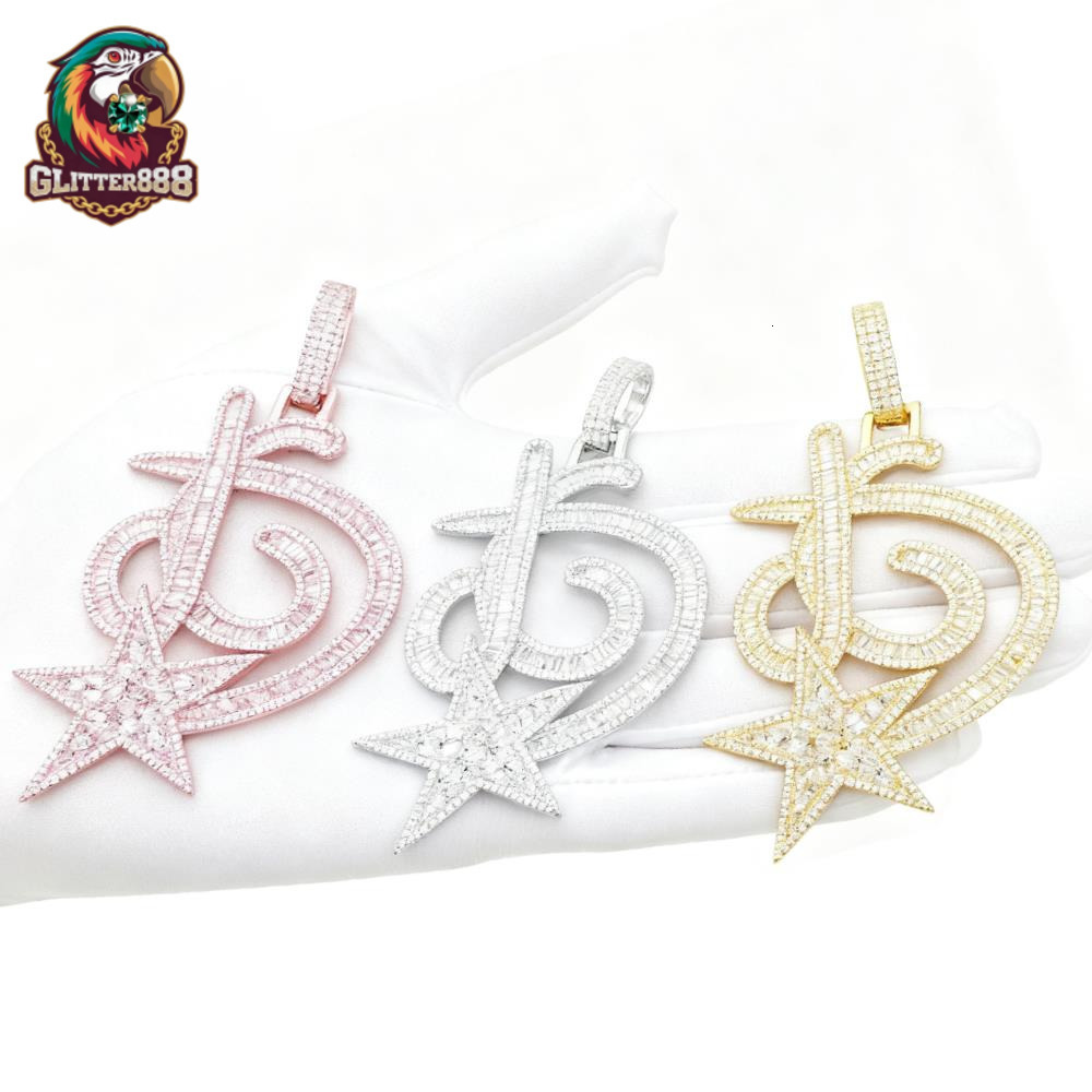 Hip-hop Five-pointed Star Pendant Gold Plated Inlaid with Gold Moissanite Link Chain Jewelry Creative Boutique for Men Women