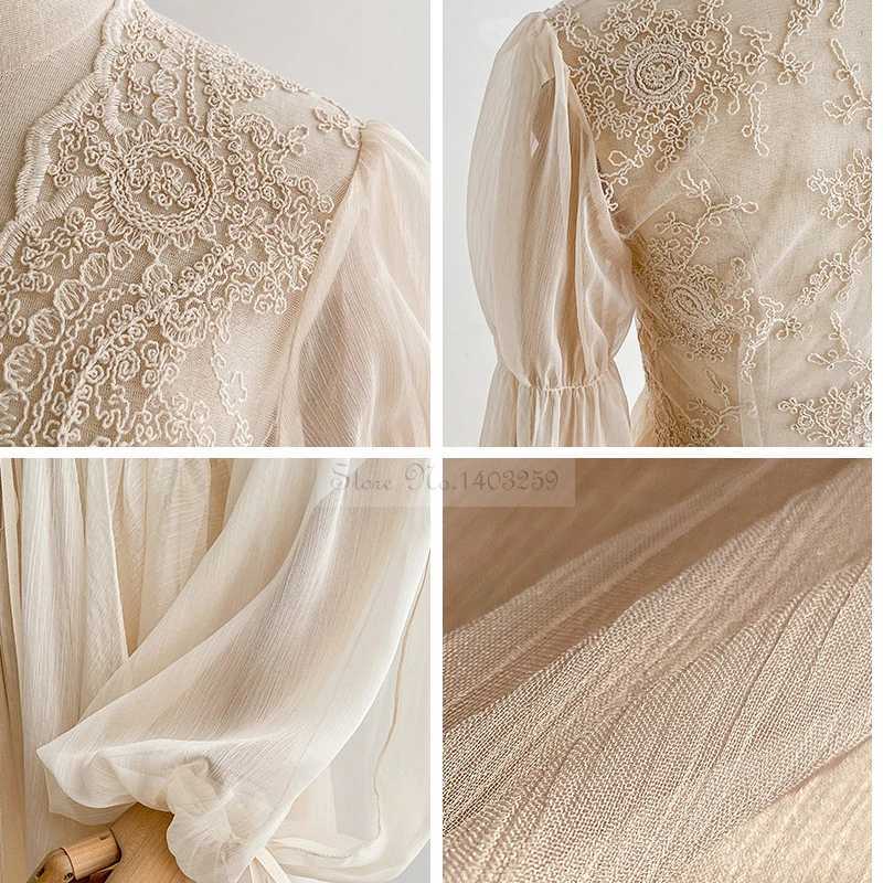 Lounge Women's Sleep Luxury Trail Bride Wedding Robe Nightgown French Elegant Kimono Bathrobe Gown Sleepwear Women Sexy Lace Perspective Home Dre - view 6