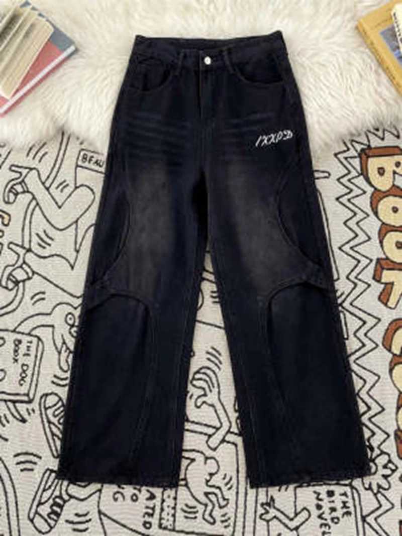 Men's Jeans Y2K Men Jeans Casual Patchwork Vintage Look Straight Cut Denim Pants Denim Cargo Man Pants Korean Men's Wide Leg Jeans H260924 - view 4