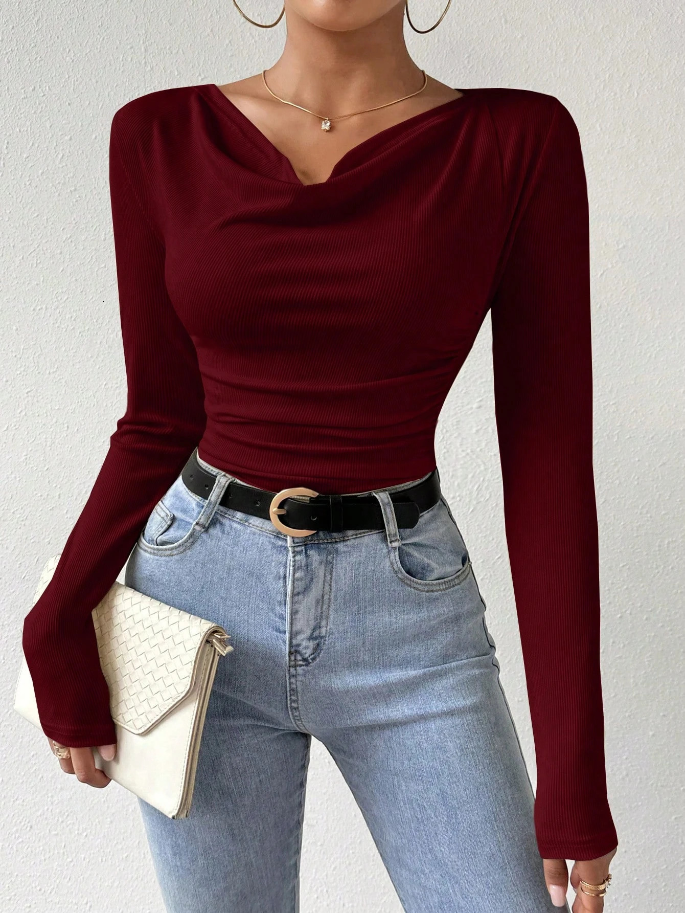 RosyDaze Womens Solid Color Long Sleeve Casual Top Minimalist Daily Wear Fall Cloth For Women 2 pcs 260928 - view 6