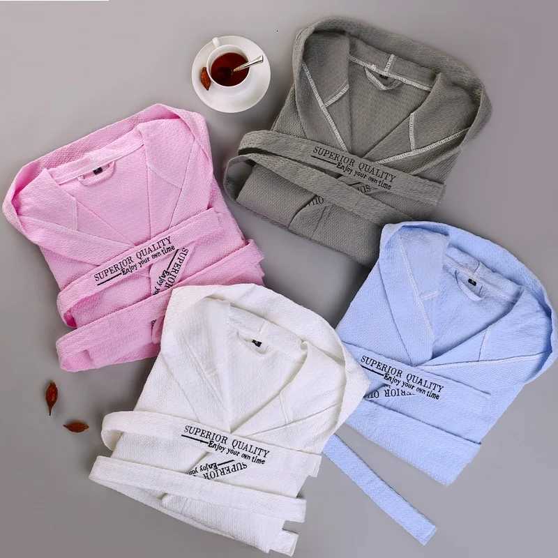 Lounge Women's Sleep Cotton Material Plain Color Bathrobe Unisex Hooded Pajamas Sauna Clothing Waffle Sleepwear Water Absorption Home Dressing Go - view 3