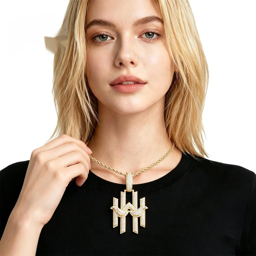 Hip Hop H-Shaped Personalized Pendant Inlaid with Moissaniteia Unisex High-End Fashion Jewelry Pendant - view 3