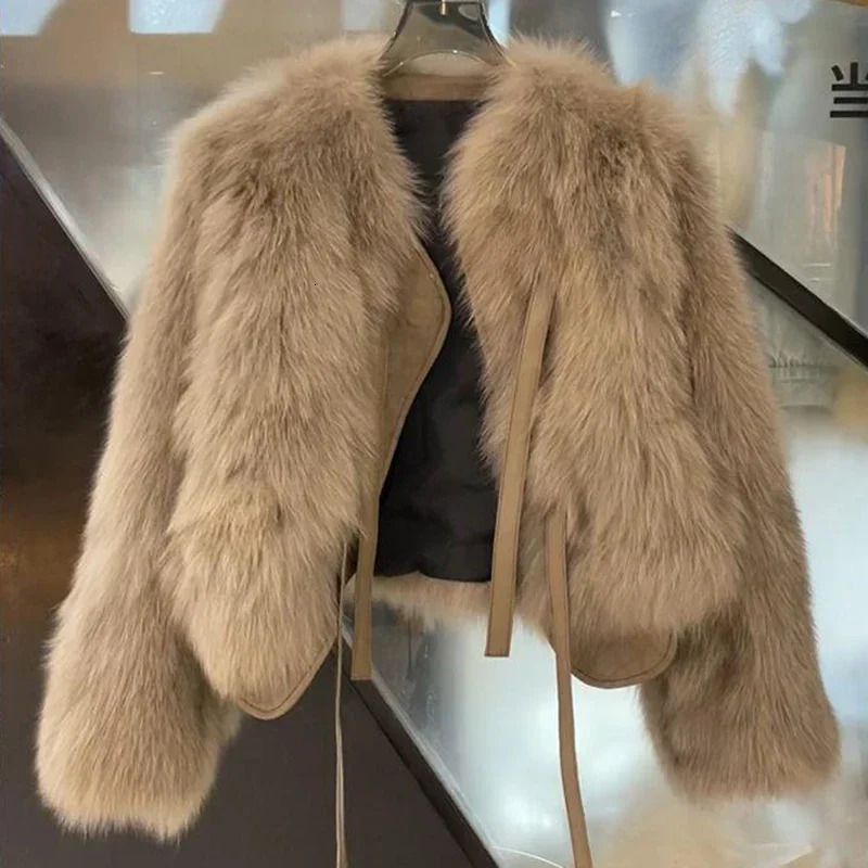 autumn and winter fur coat womens short style fox Korean version versatile lace up thick top 260928 - view 6