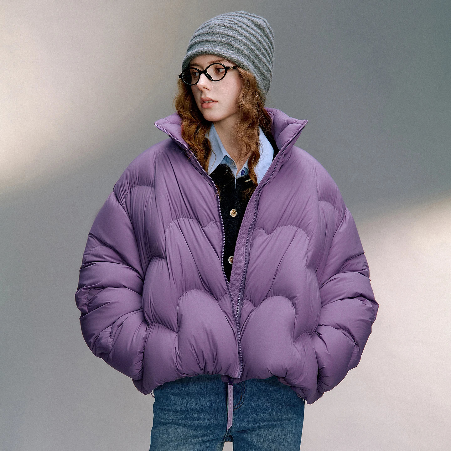 TOYOUTH Women 90% White Duck Down Jacket Winter Ultra Lightweight Wave Pattern Stand Up Collar Short Parkas Coat 260923 - view 6
