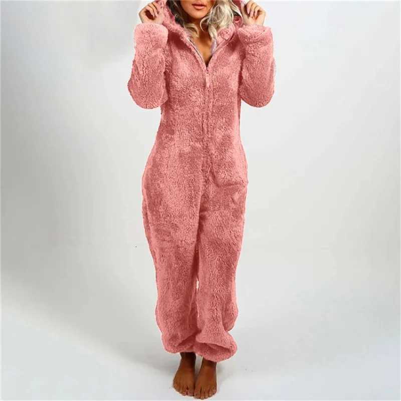 Women's Sleep Lounge Women's Clothing Onesie Autumn/Winter Plush Jumpsuit Hooded Pajamas Large Size Warm Sleepwear for Winter Nightwear H260