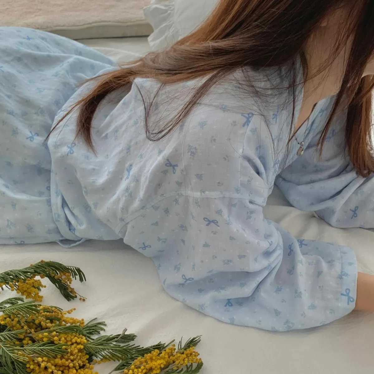 Sleep Lounge Women's Women Spring Autumn Butterfly Print Robe Girls Student Loose Loungewear Woman Soft Long Pajamas Teenage Ladies Casual Nightg - view 6