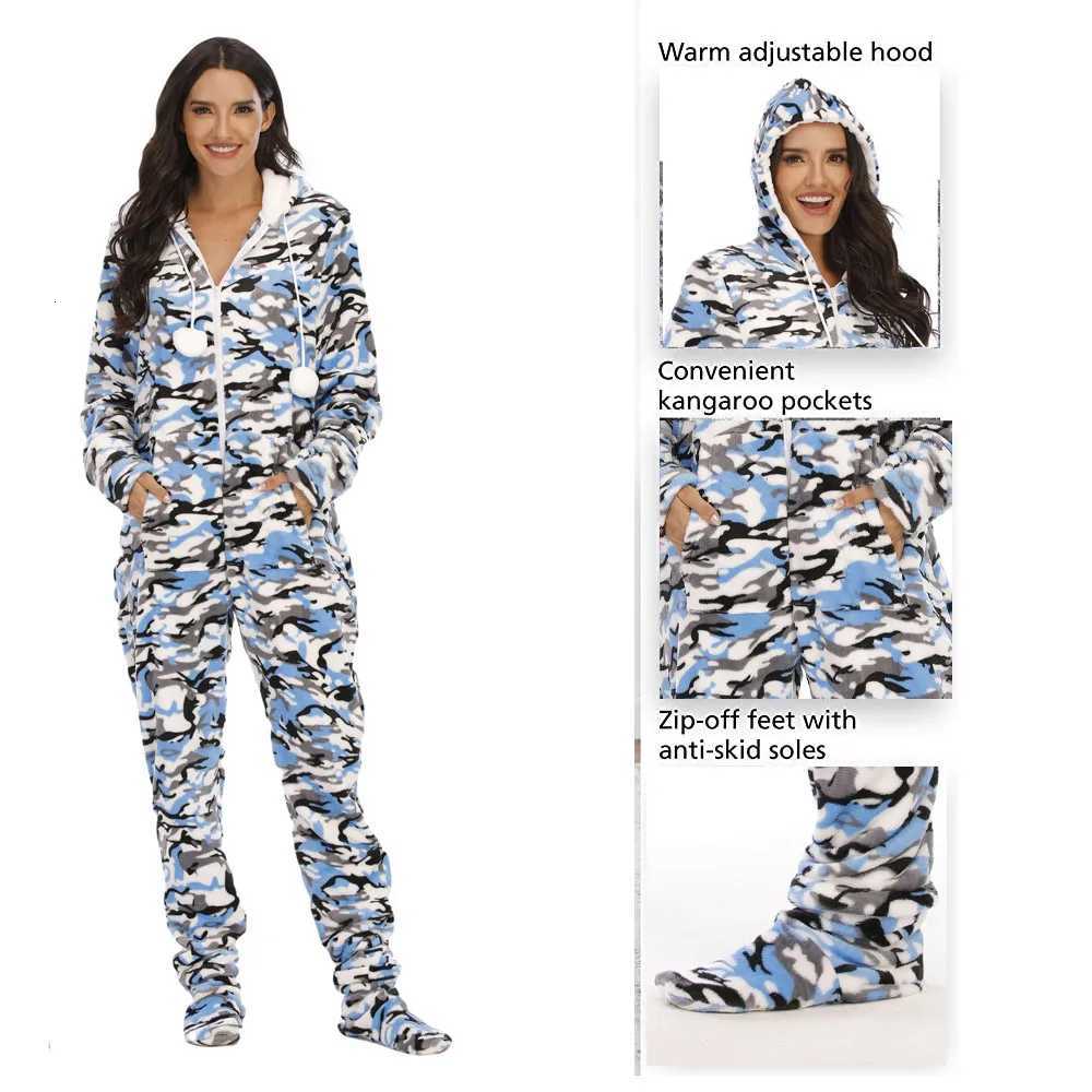Lounge Women's Sleep Women Fleece Printed Footed Hooded Onesie Abdl One Piece Sleeper Jumpsuit Adult PajamasC260924