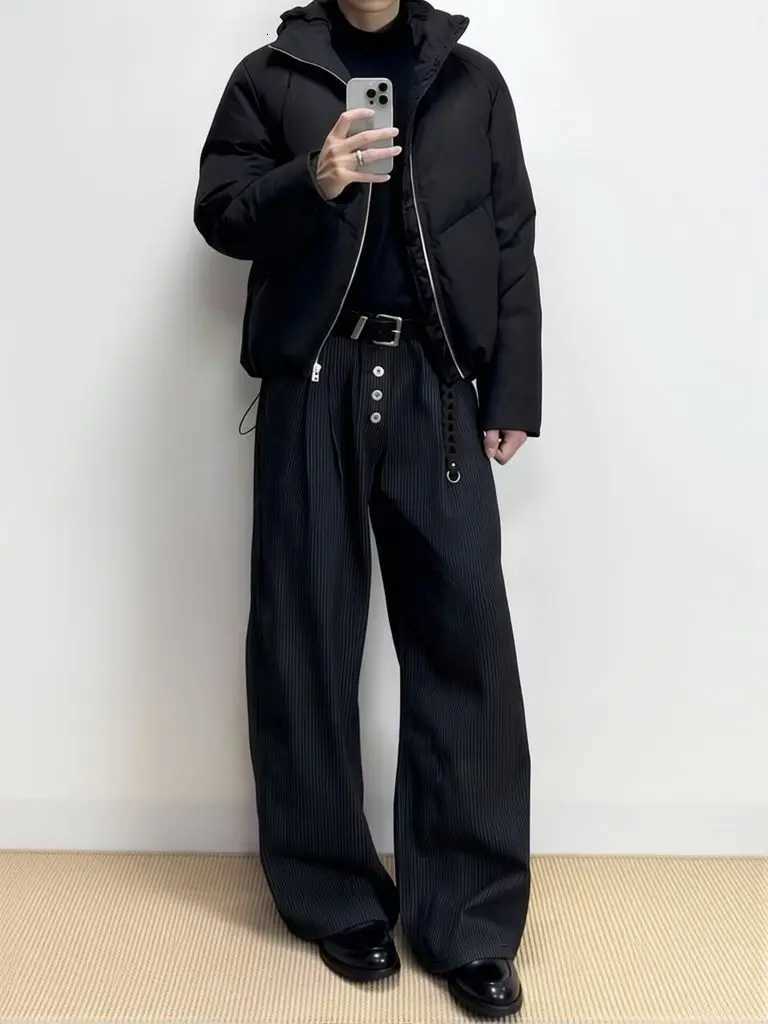 Men's Pants Old Money Men Wide Leg Suit Pants Casual High waist Button Dress Pants Fashion Streetwear Straight Long Trousers Work Wear D260924 - view 3