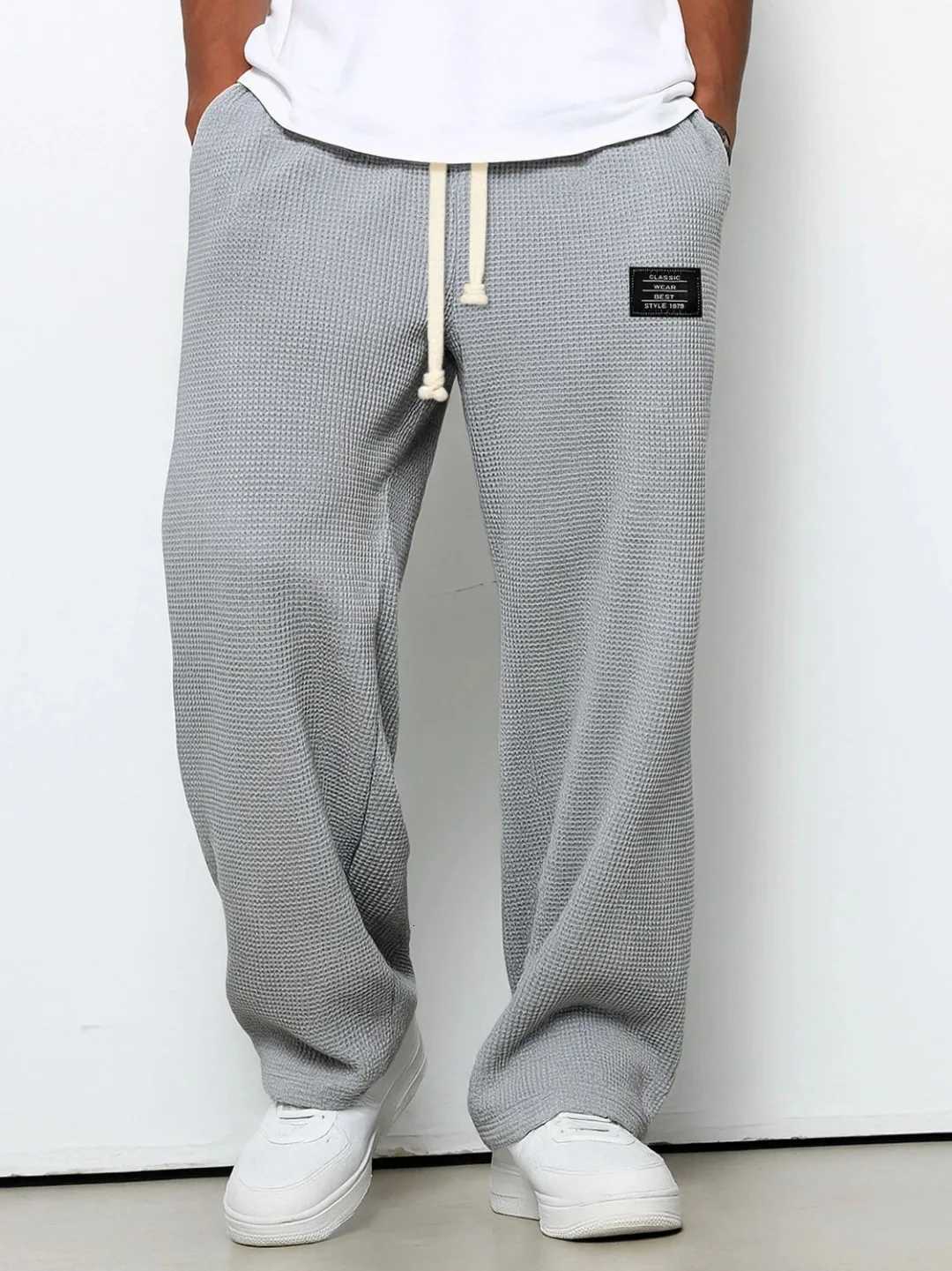 Men's Pants Men's Spring and Autumn Trendy Straight-Leg Sweatpants with Waffle Texture Wide-Leg Sports and Casual Pants D260924 - view 6
