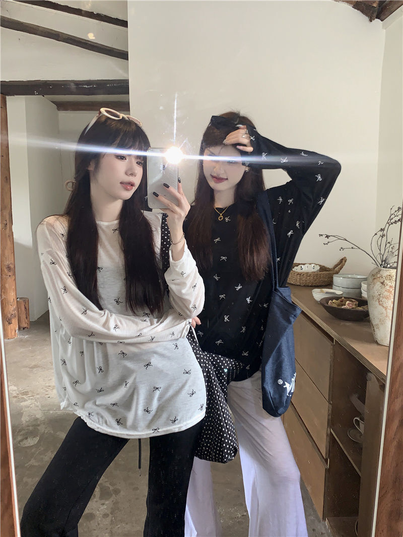 Ladies Summer Loose Long Sleeve T-Shirt Knot Print Ice Silk Thin Sun Protection Casual Top Breathable Moisture Wicking - view 4