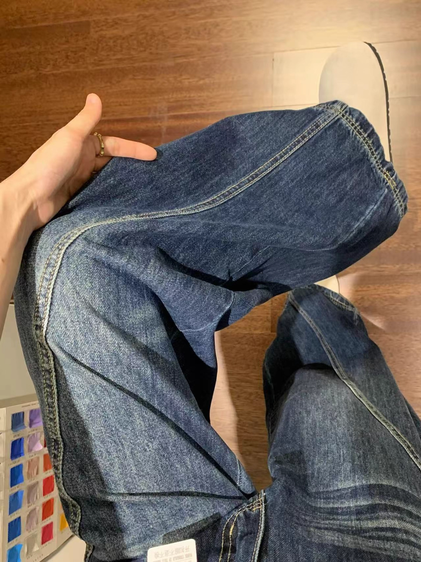 Deep Blue Wide Leg Denim Jeans Women's Early Autumn New American High Waist Loose Design Sense Floor-Length Pants - view 5