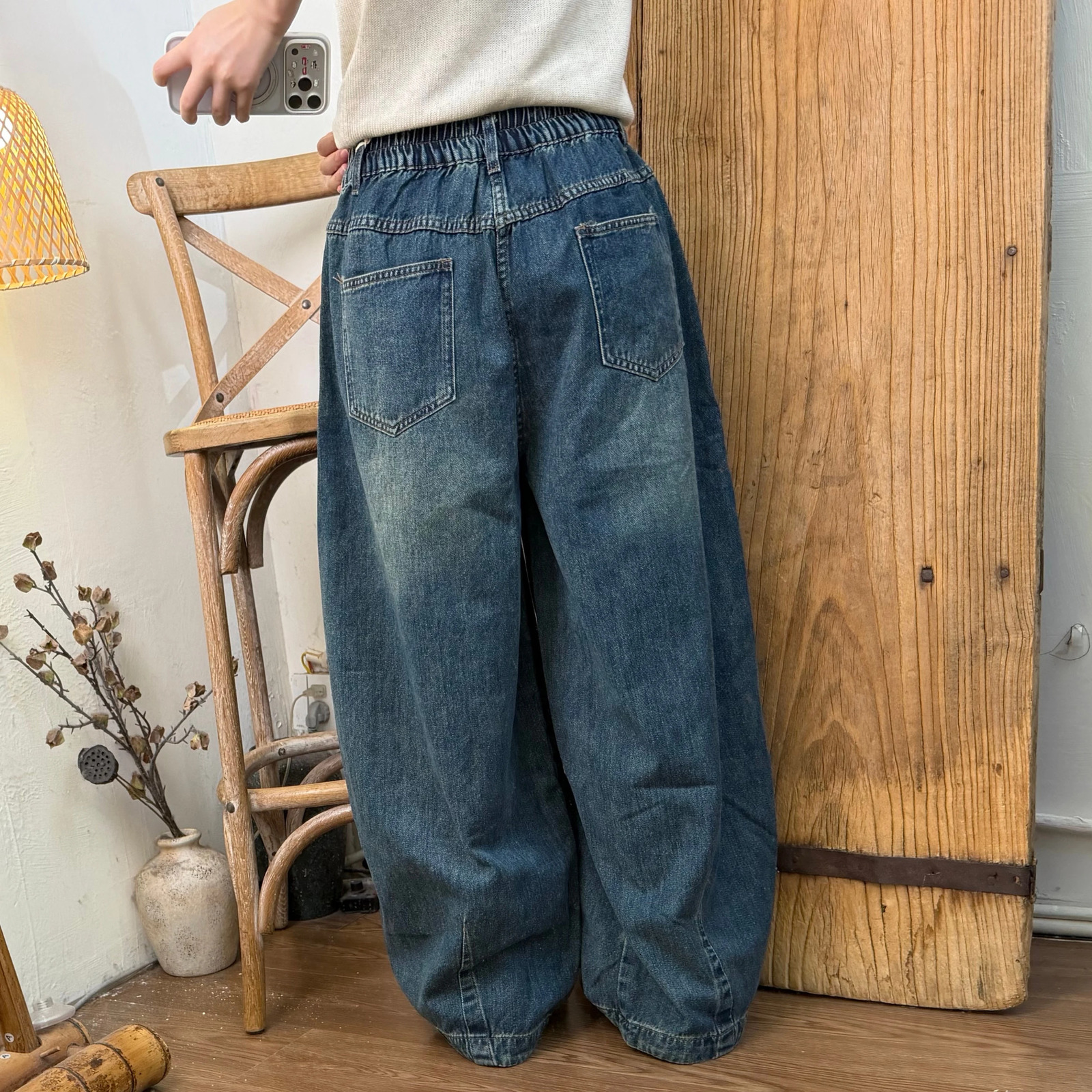 2026 Autumn Versatile Highend Washed Distressed Patchwork Oversize Denim Jean XY575 260910 - view 4