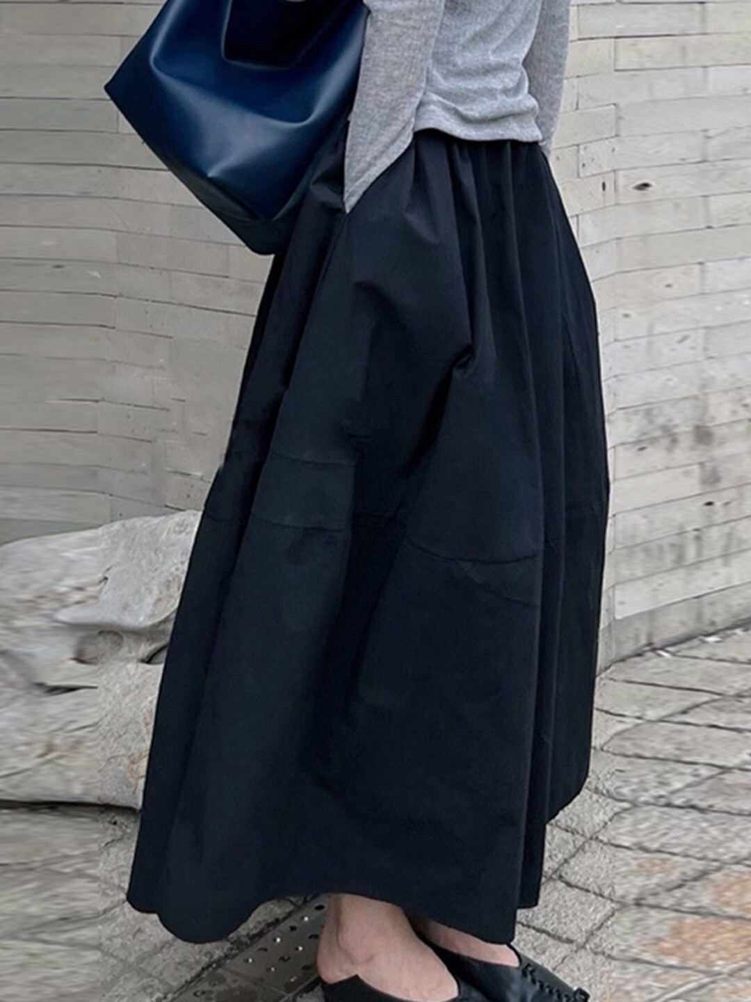 High Waist A-Line Midi Women's Loose Commute Black Slimming Hip Covering Long Skirt Casual Summer Short Sleeve - view 3