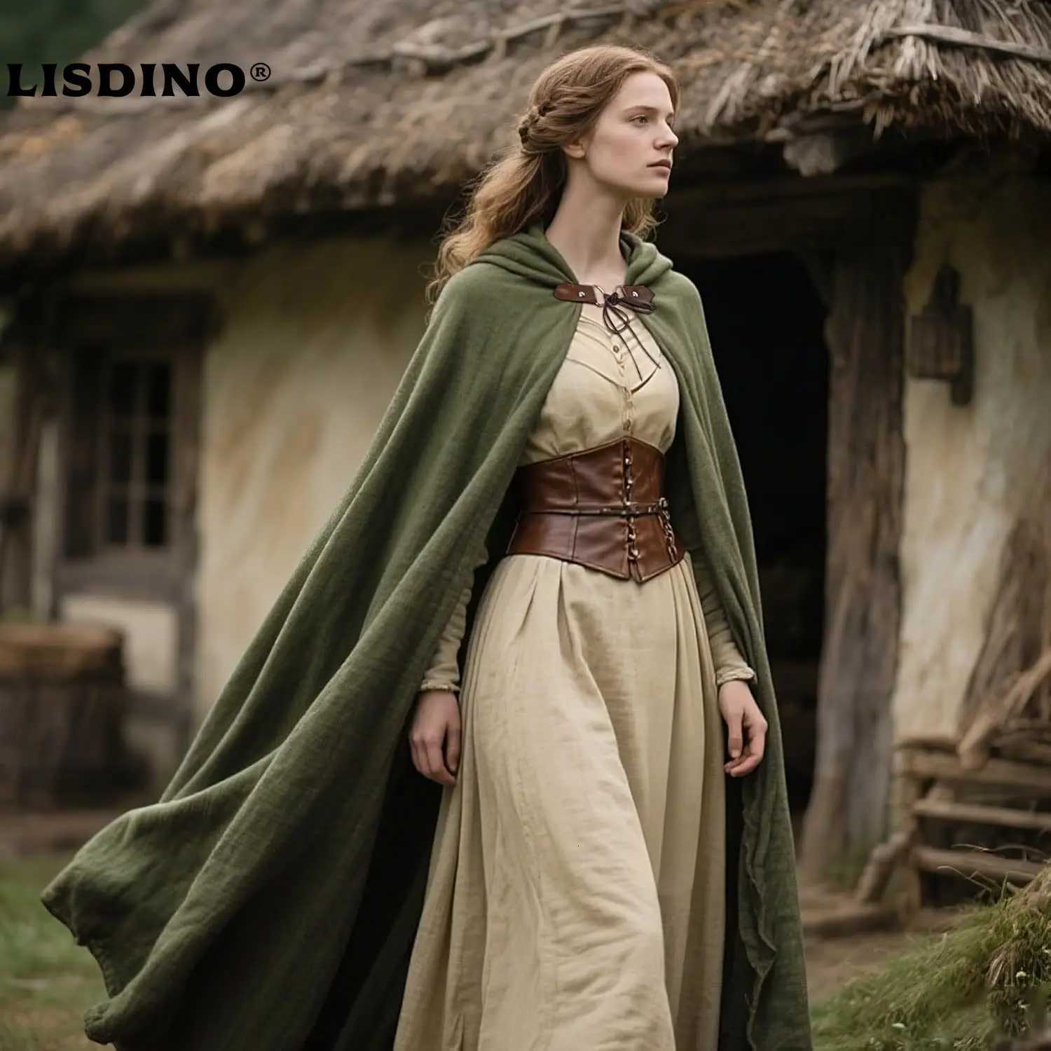 Sleep Lounge Women's LisdinoL'VOW Medieval Hooded Cloak Linen Renaissance Cape With Hood - Halloween Hobbit Cosplay Witch Wizard LARPC260924 - view 7