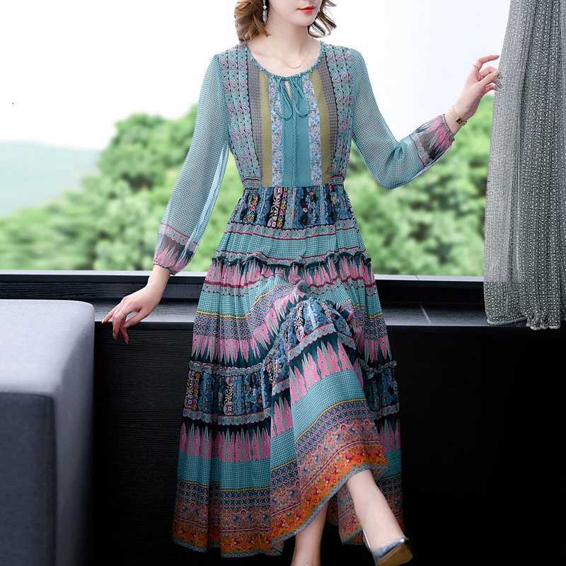 Sleep Lounge Women's 2025 Spring Boho Green Chiffon Beach Maxi Dress Autumn Vintage 4XL Plus Size Long Sleeve Women Dress Elegant Party VestidosC - view 5