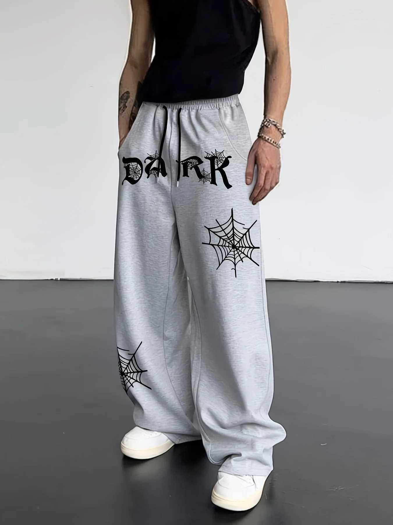 Men's Pants Men Gothic Spider Web Dark Letter Print Sweatpants Oversize Draped Straight Leg Trousers High Street Loose Casual Pants S-3XL D260924 - view 7