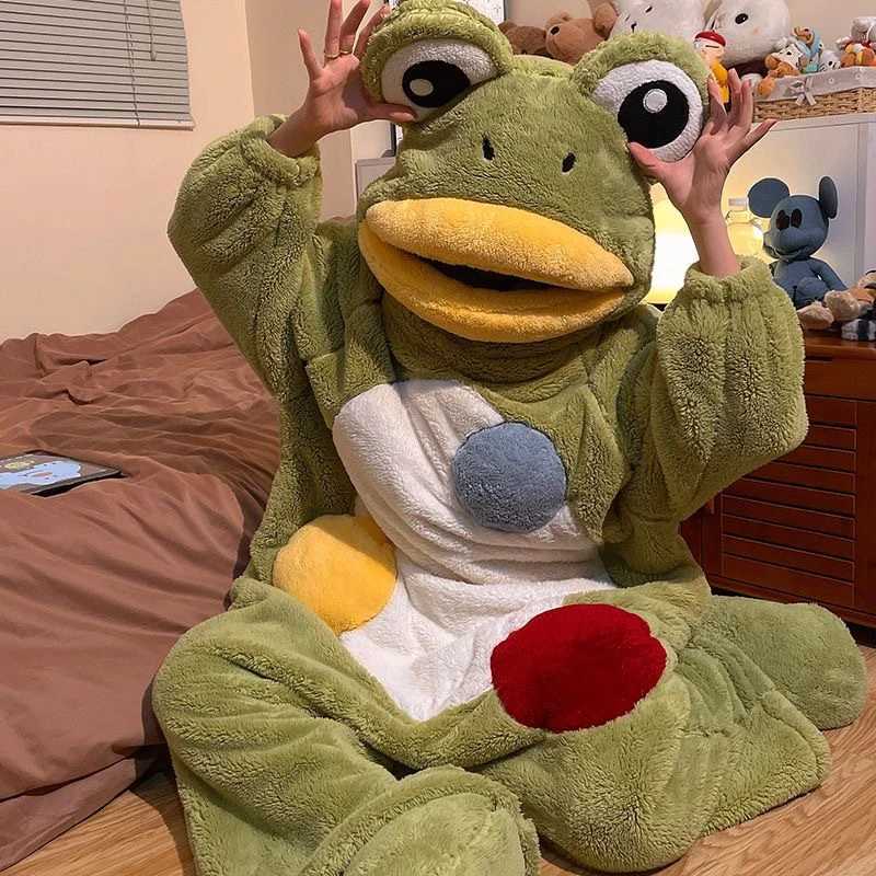 Sleep Lounge Women's Halloween Funny Frog Pajamas One-piece Coral Fleece Thick and Warm Home Wear Autumn Winter for WomenC260924 - view 4