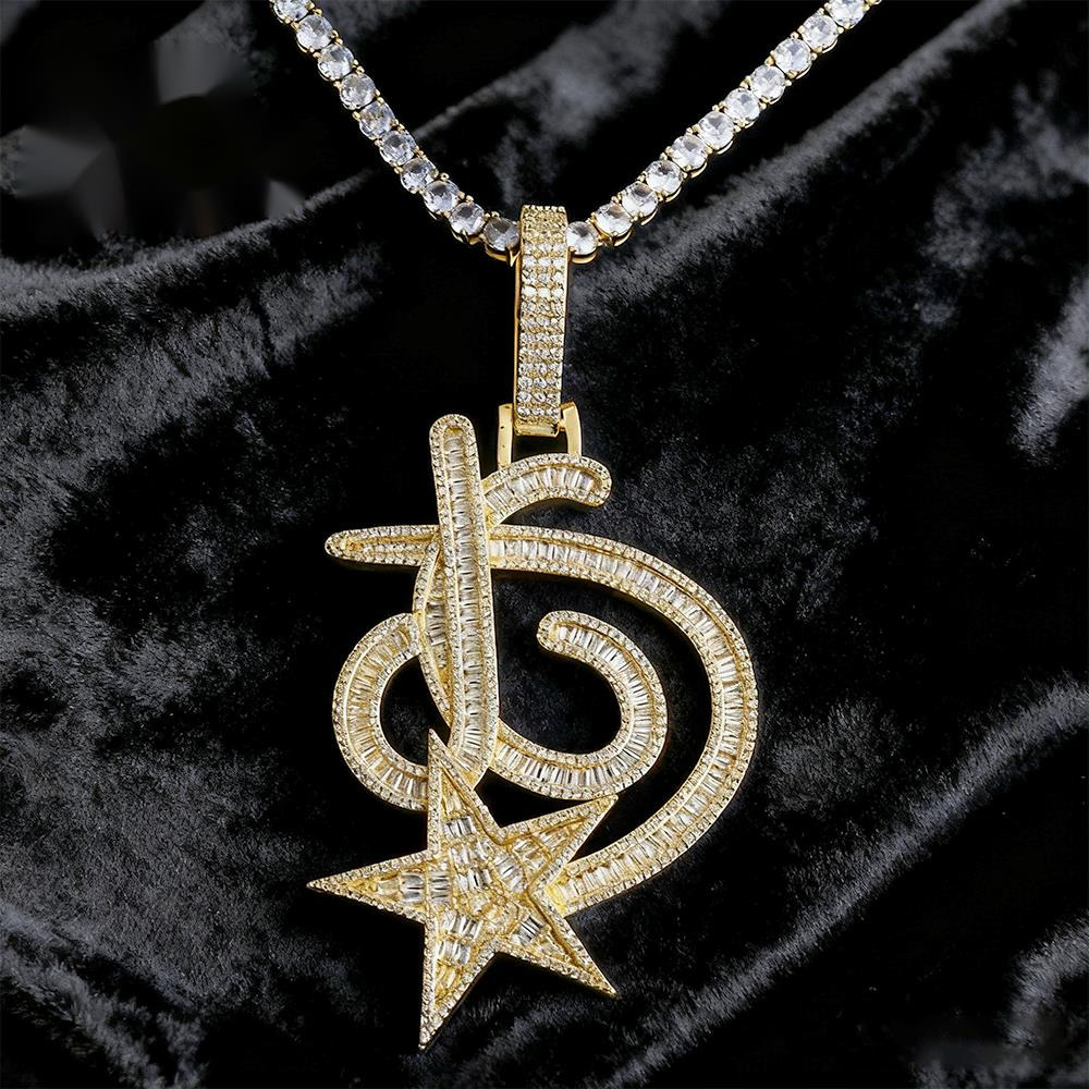 Hip-hop Five-pointed Star Pendant Gold Plated Inlaid with Gold Moissanite Link Chain Jewelry Creative Boutique for Men Women - view 5