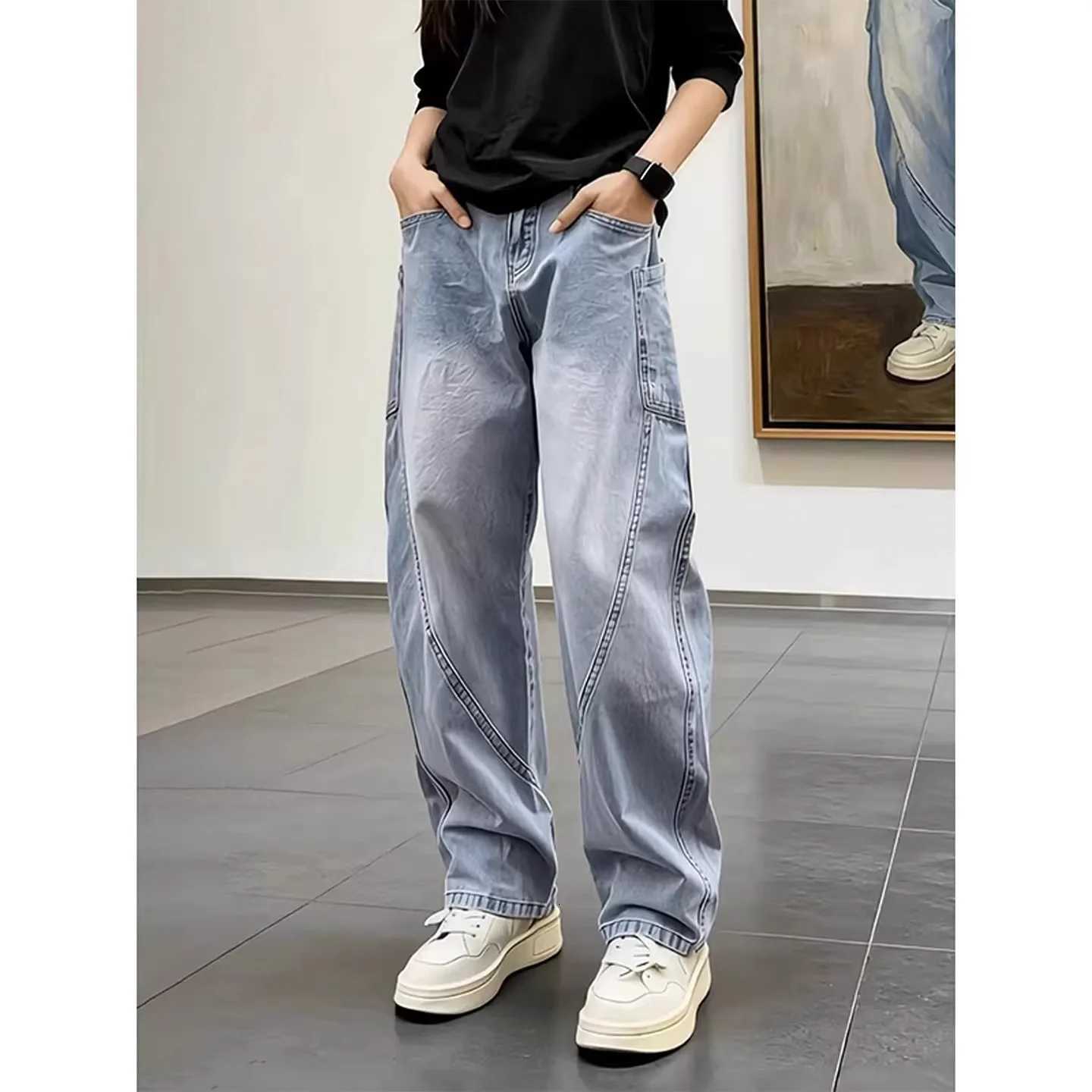 Men's Jeans Y2k New Baggy Jeans Men Women Hip Hop Harajuku Trousers Wide Leg Denim Pants Men's Jeans Streetwear Korean Oversized Cargo Pants - view 4