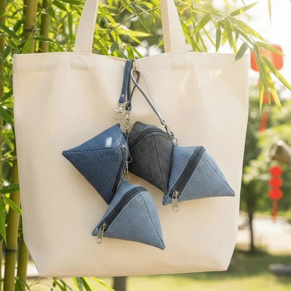 Polyester Denim Zongzi Pendant Pouch Chinese Style Solid Color Triangle Cloth Hanging Bag Antilost Mini Coin Purse Key Chain 260924