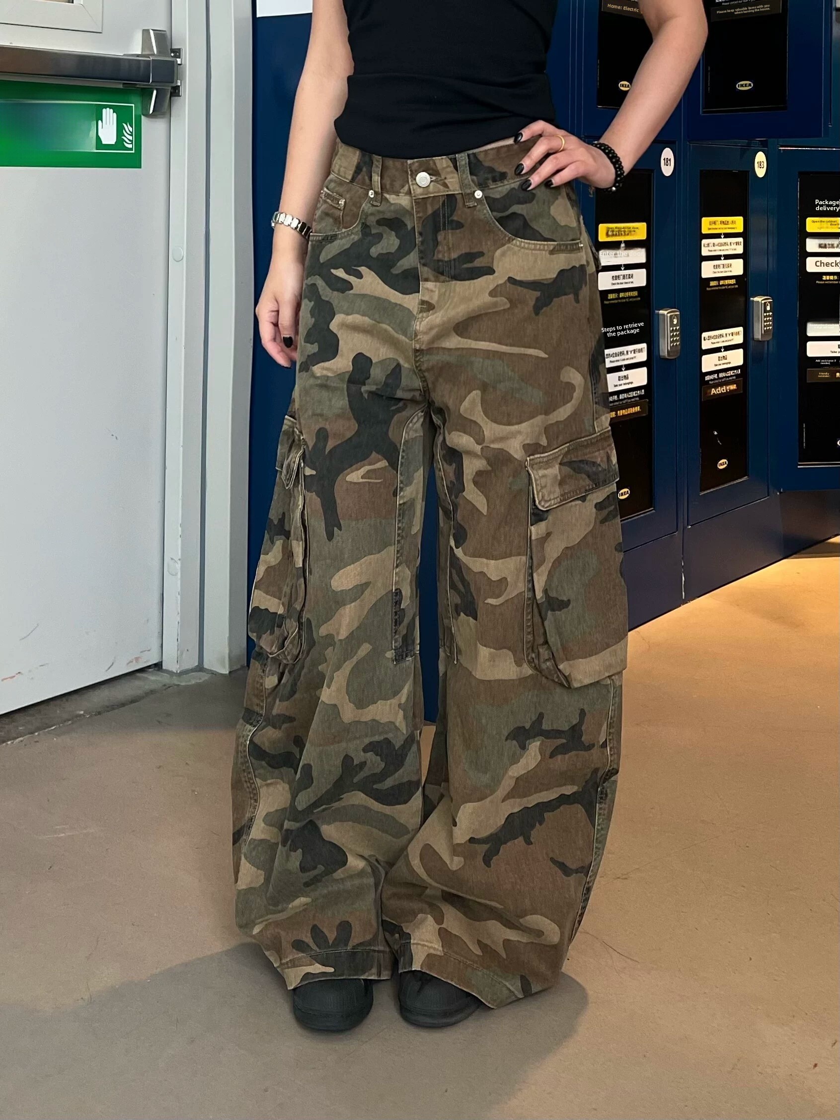 American Retro Camouflage Multi-Pocket Work Unisex Spring Autumn Loose Casual Hot Girl Wide Leg Knife Pants - view 3