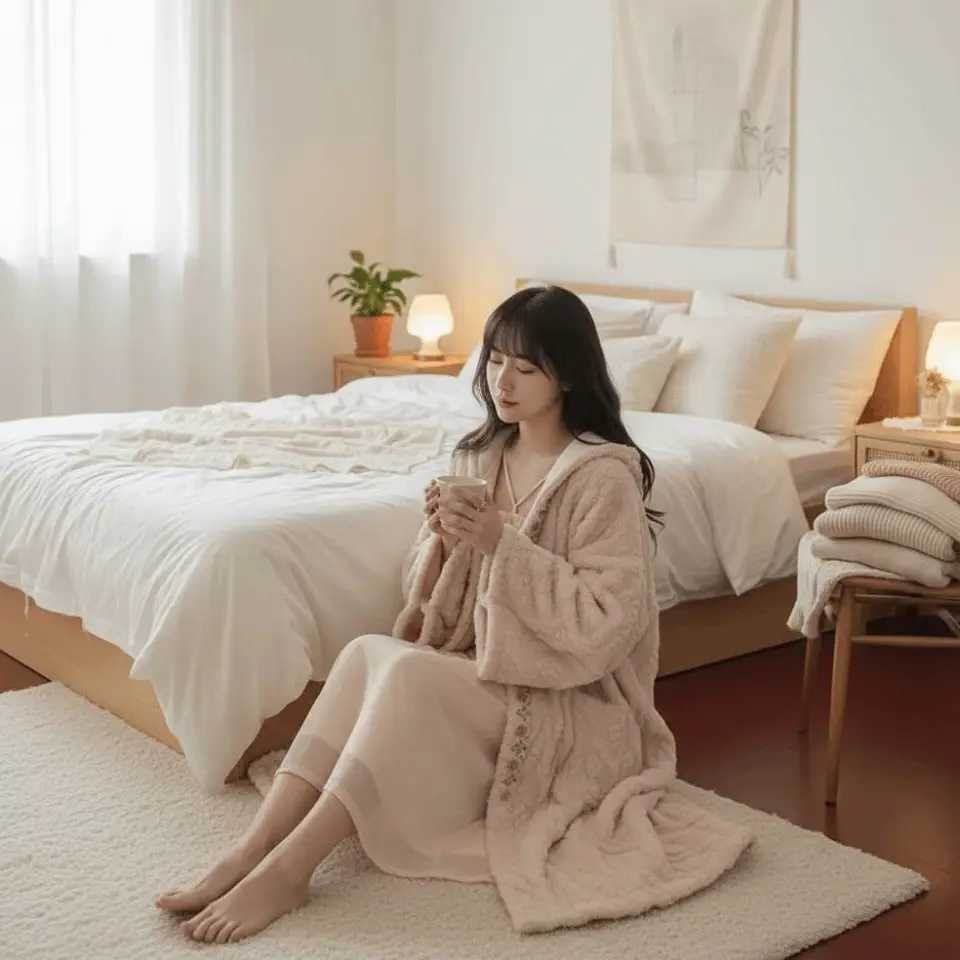 Lounge Women's Sleep Cute Flower Coral Fleece Sleepwear Plush Thick Warm Flannel Long Sleeves Night-robe Winter Sweet Pajamas Robe Women GiftsC26 - view 5