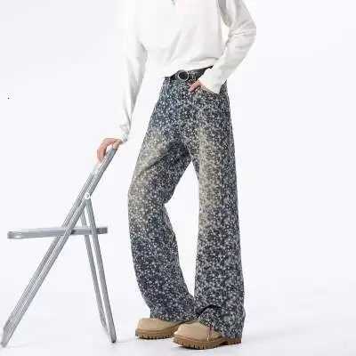 Men's Jeans Jacquard All Over High Street Jeans Mens 2026 New Straight Lift Pattern Loose Wide Leg Jeans Casual Boyfriend Jeans Pants Tide H26092