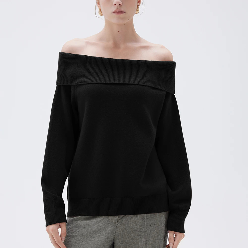 Long Sleeve Knitted Pullover Women Thick Off Shoulder Top Korean Fashion Sweater Loose Casual Autumn Winter Outwear Pull Women 260924