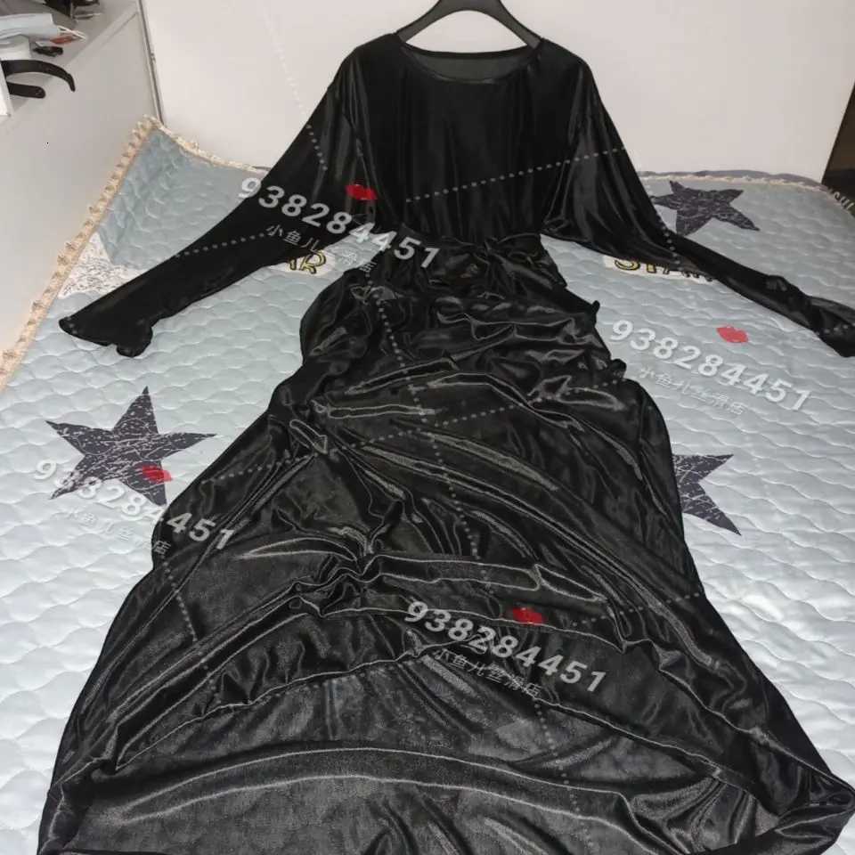 Sleep Lounge Women's Glossy Women Satin Long Sleeve Dress Loose Lace Up Maxi Dress Plus Size Sleeping RobeC260924