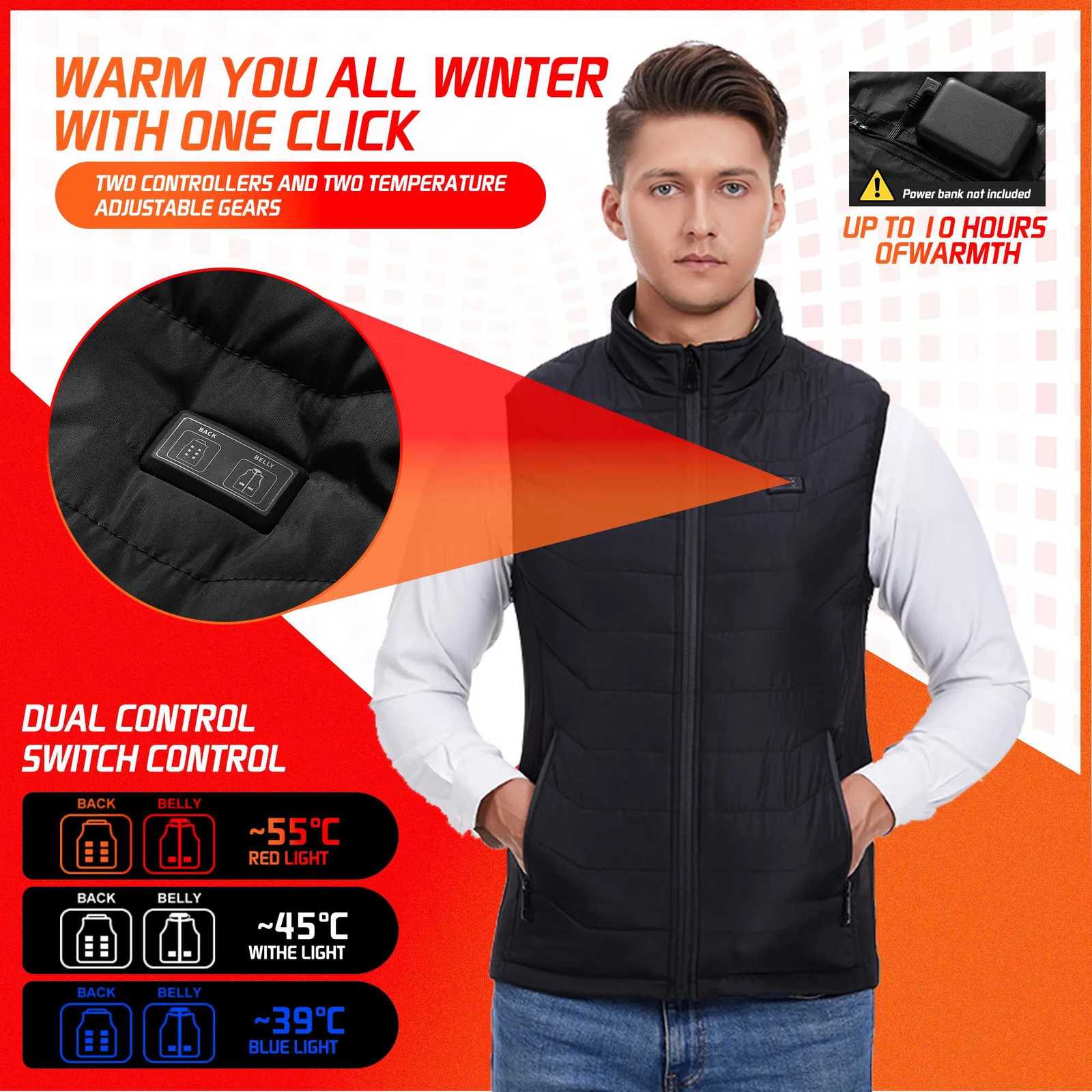 Jackets Hoodies Heated Vest Outdoor 11 Heating Pads Smart Temperature Control Fast Heat USB Powered Washable Winter Fishing Hunting Coat For Men Women - view 4