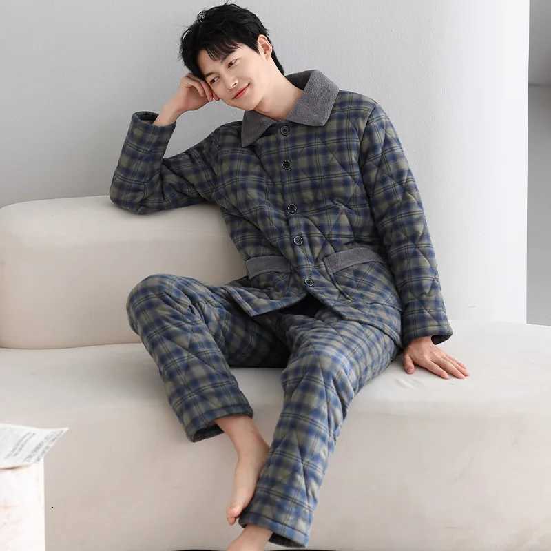 Sleep Lounge Women's Men's Thickened Winter Sleepwear Coral Fleece Pure Cotton Three-Layer Flannel Leisure Home Clothes Long Sleeve Pants Co - view 4