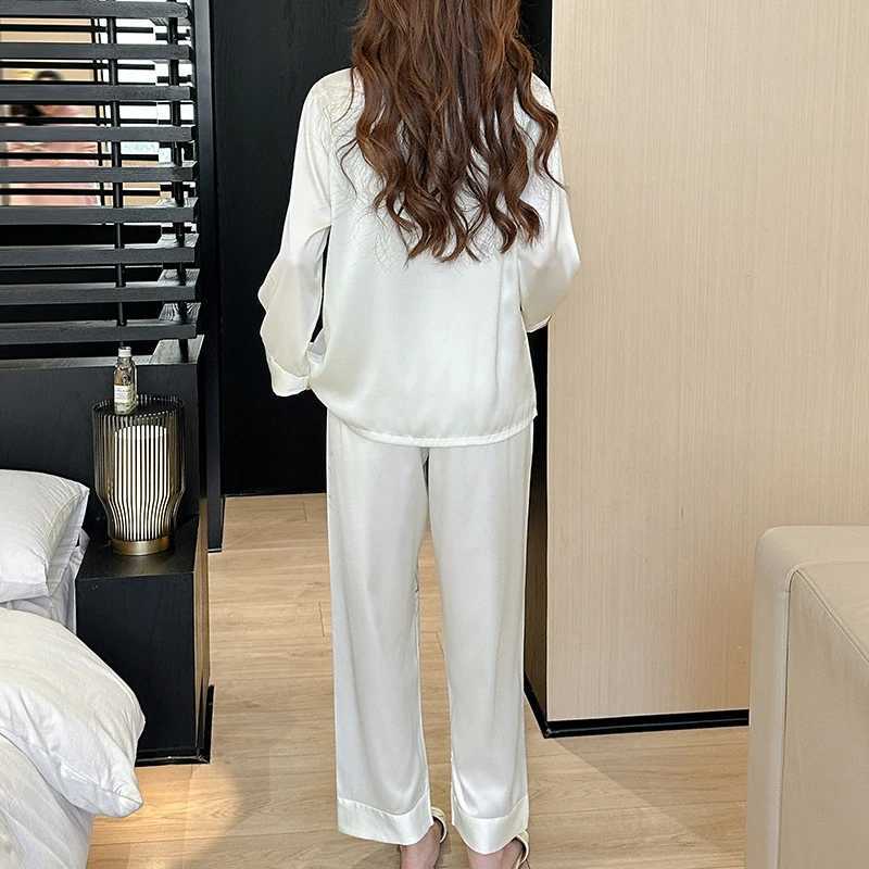 Sleep Lounge Women's Women's Plus-Size Printed Pajamas Loose-Fit Long-Sleeve Ice-Silk Cool-Feel Loungewear Versatile Outerwear PajamasC26092 - view 3