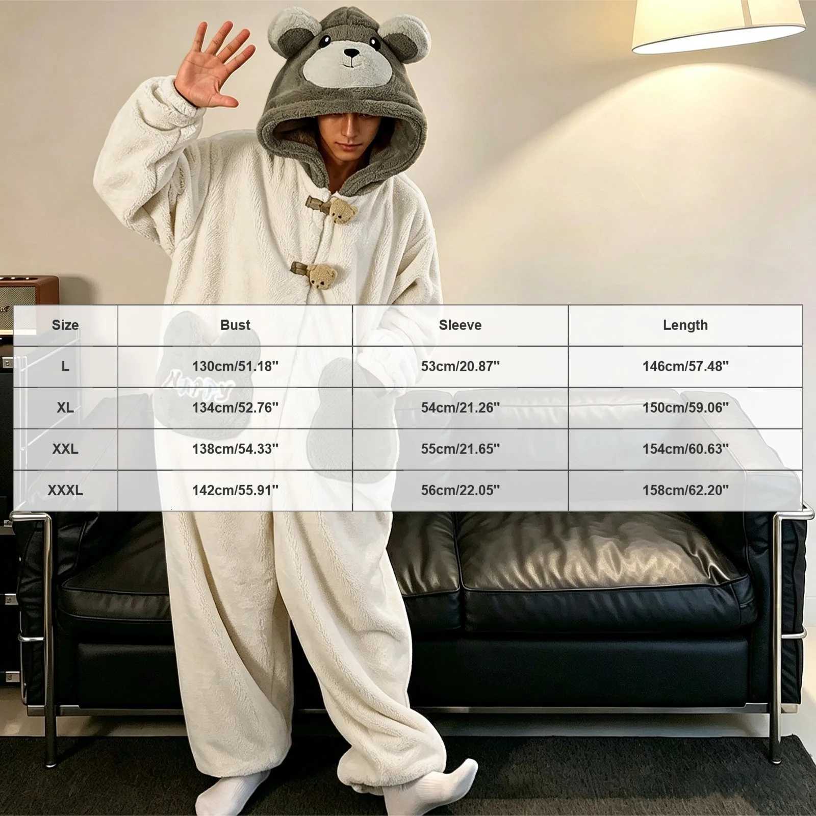 Sleep Lounge Women's Unisex Animal Onesie Plush Fleece Hooded Jumpsuit Cute Cartoon Bear Cosplay Pajama Warm Winter Sleepwear Loungewear With Poc - view 7