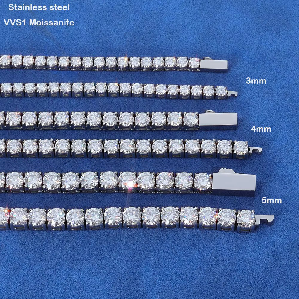 FLEXKING Stainless Steel VVS1 Moissanite Tennis Chain 3/4/5mm Iced Out Lab Moissanite Necklace Bracelet Hip Hop Party Jewelry - view 5