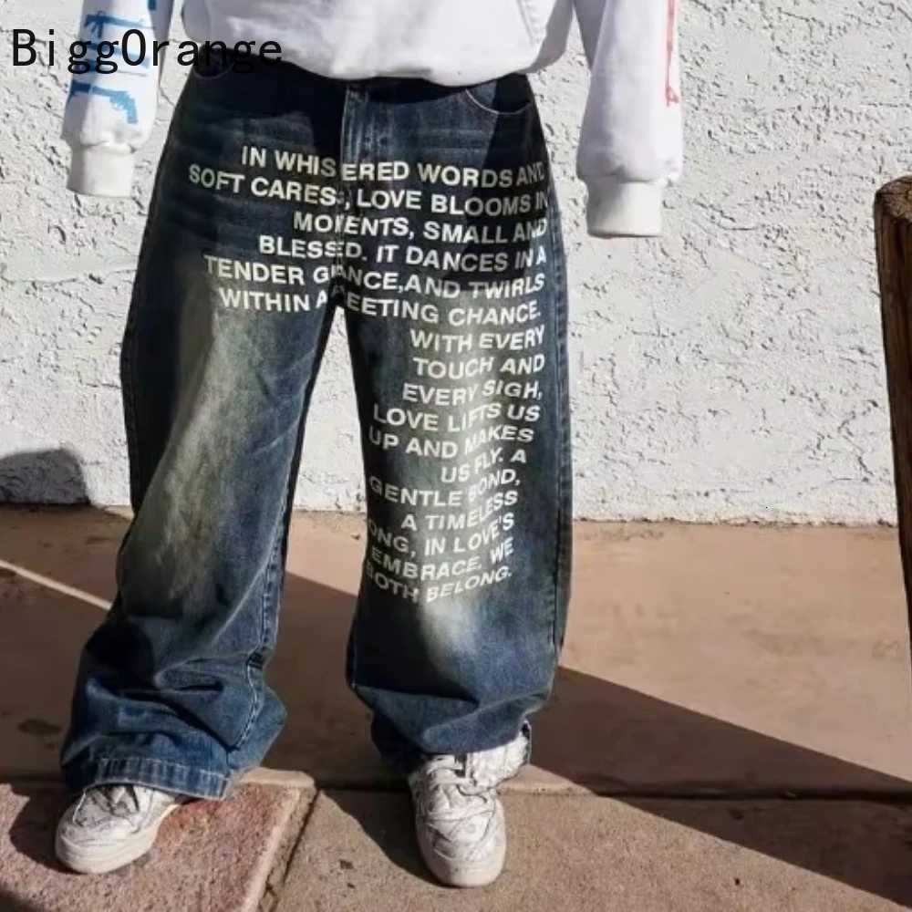 Men's Jeans 2025 American Fashion Jeans Letter Pattern High Street Casual Wide Legs Y2K Men's RETRO GoTHic Trendy Casual Pants H260924 - view 5