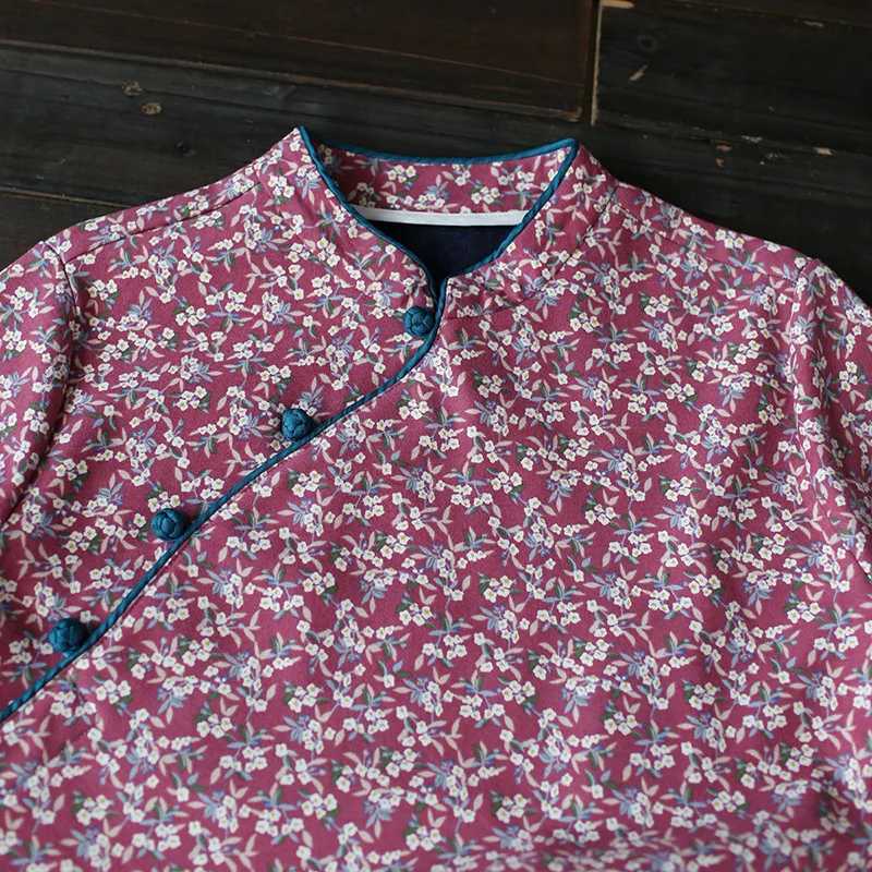 Sleep Lounge Women's Johnature Women Print Floral Dresses Stand Fleece Cheongsam Vintage Warm Winter Robes 2025 New Button Female Cotton DressesC - view 5