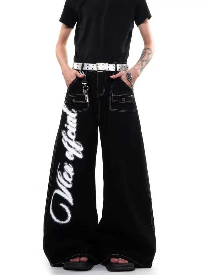 Men's Jeans Loose Straight Leg Jeans Men's Streetwear Gothic Angel Wings Print Hip Hop Y2K Denim Large Size Jeans Casual Wear H260924 - view 6
