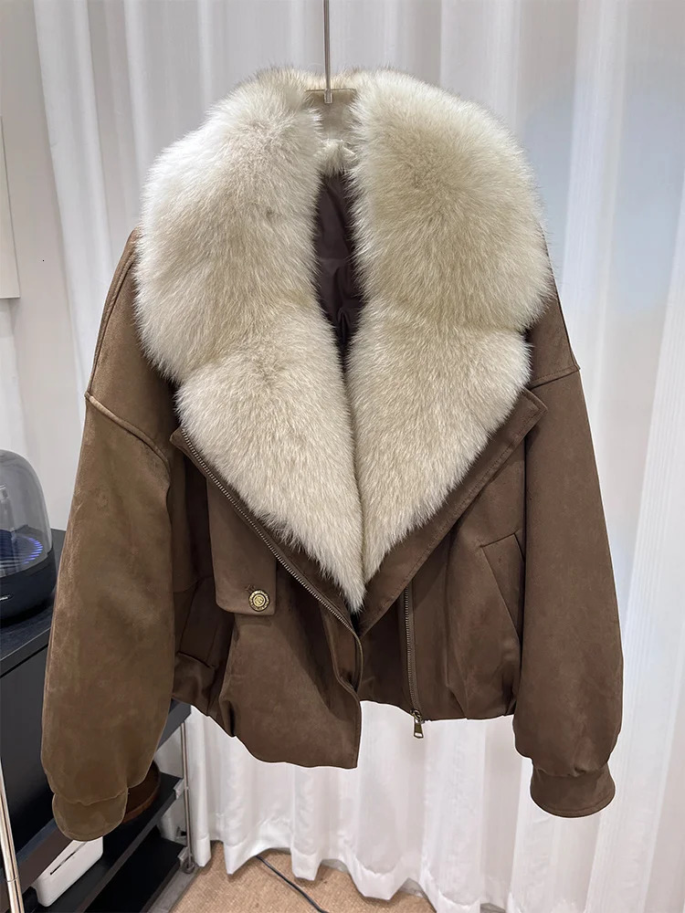 Winter Natural Fox Fur Collar Goose Down Jacket Women Motorcycle Suit y Puffer Jackets Clothing 260924 - view 4